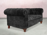 Elsa 3 Seat Chesterfield Sofa In Black Cat Vintage Velvet