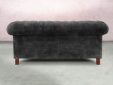 Elsa 3 Seat Chesterfield Sofa In Black Cat Vintage Velvet