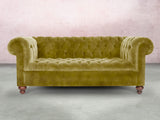Elsa 3 Seat Chesterfield Sofa In Olive Vintage Velvet