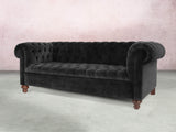 Elsa Bigger 3 Seat Chesterfield Sofa In Black Cat Vintage Velvet