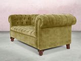 Elsa Bigger 3 Seat Chesterfield Sofa In Olive Vintage Velvet