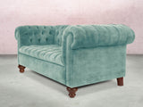Elsa Bigger 3 Seat Chesterfield Sofa In Summer Mist Vintage Velvet