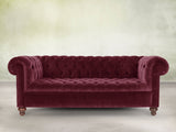 Elsa Bigger 3 Seat Chesterfield Sofa In Wine Lush Velvet