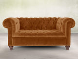 Elsa Snug 2 Seat Chesterfield Sofa In Burnt Orange Lush Velvet
