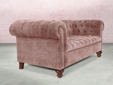 Elsa Snug 2 Seat Chesterfield Sofa In Dusky Pink Vintage Velvet