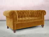 Elsa Snug 2 Seat Chesterfield Sofa In Gold Vintage Velvet