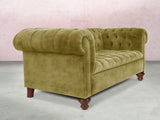 Elsa Snug 2 Seat Chesterfield Sofa In Olive Vintage Velvet
