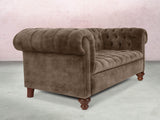 Elsa Snug 2 Seat Chesterfield Sofa In Otter Vintage Velvet