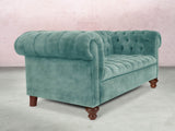 Elsa Snug 2 Seat Chesterfield Sofa In Summer Mist Vintage Velvet