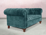 Elsa Snug 2 Seat Chesterfield Sofa In Teal Vintage Velvet
