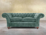 Flora 2 Seat Chesterfield Sofa In Ocean Storm Vintage Velvet