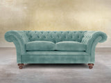 Flora 2 Seat Chesterfield Sofa In Summer Mist Vintage Velvet