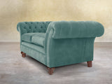 Flora 2 Seat Chesterfield Sofa In Summer Mist Vintage Velvet