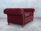 Flora 2 Seat Chesterfield Sofa In Wine Lush Velvet