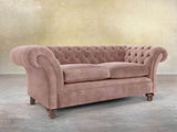 Flora 3 Seat Chesterfield Sofa In Dusky Pink Vintage Velvet