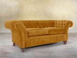 Flora 3 Seat Chesterfield Sofa In Gold Vintage Velvet