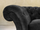 Flora 4 Seat Chesterfield Sofa In Black Cat Vintage Velvet