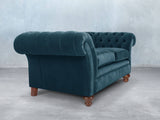 Flora 4 Seat Chesterfield Sofa In Blue Lush Velvet