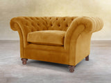 Flora Chesterfield Chair In Gold Vintage Velvet