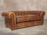 Ol' Cully 3 Seat Chesterfield Sofa In Walnut Seasoned Leather