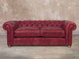 Ol' Cully Bigger 3 Seat Chesterfield Sofa In Currant Seasoned Leather