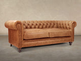Ollie 3 Seat Chesterfield Sofa In Butterscotch Rustic Leather