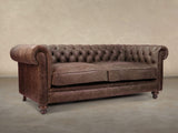Ollie 3 Seat Chesterfield Sofa In Roast Rustic Leather