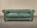 Ollie 3 Seat Chesterfield Sofa In Shamrock Rustic Leather