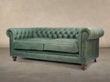 Ollie 3 Seat Chesterfield Sofa In Shamrock Rustic Leather