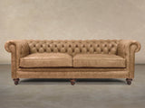 Ollie 4 Seat Chesterfield Sofa In Wheatmeal Rustic Leather