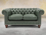 Polly 2 Seat Chesterfield Sofa In Kale Lux Leather