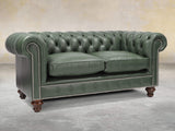 Polly 2 Seat Chesterfield Sofa In Kale Lux Leather