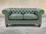 Polly 2 Seat Chesterfield Sofa In Lagoon Lux Leather