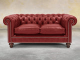 Polly 2 Seat Chesterfield Sofa In Red Lux Leather