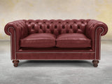 Polly 2 Seat Chesterfield Sofa In Ruby Lux Leather