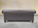 Polly 3 Seat Chesterfield Sofa In Iron Lux Leather