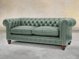 Polly 3 Seat Chesterfield Sofa In Lagoon Lux Leather