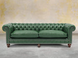 Polly 4 Seat Chesterfield Sofa In Forest Lux Leather