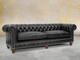 Polly 4 Seat Chesterfield Sofa In Pitch Lux Leather