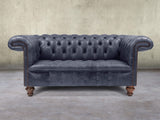 Wilbur 2 Seat Chesterfield Sofa In Navy Classic Leather