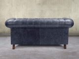 Wilbur 2 Seat Chesterfield Sofa In Navy Classic Leather