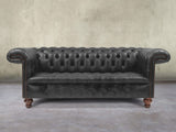 Wilbur 3 Seat Chesterfield Sofa In Black Classic Leather