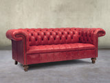 Wilbur 3 Seat Chesterfield Sofa In Crimson Classic Leather