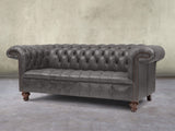 Wilbur 3 Seat Chesterfield Sofa In Lead Classic Leather