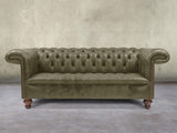 Wilbur 3 Seat Chesterfield Sofa In Seaweed Classic Leather