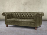 Wilbur 3 Seat Chesterfield Sofa In Seaweed Classic Leather