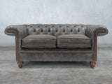 Winston 2 Seat Chesterfield Sofa In Lead Classic Leather