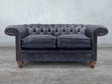 Winston 2 Seat Chesterfield Sofa In Navy Classic Leather