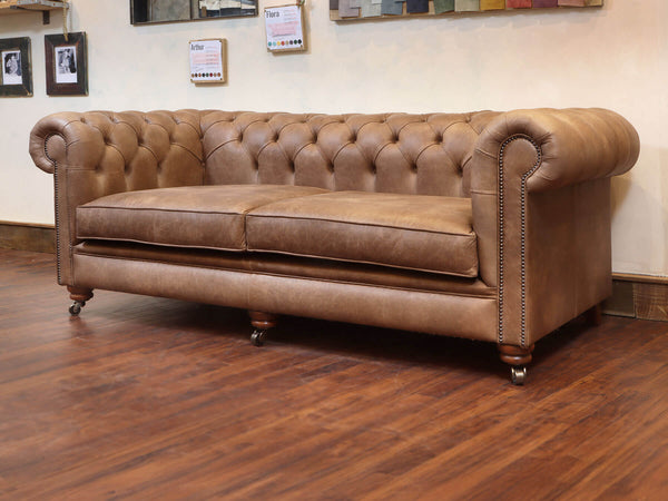 Alfred 3 Seat Chesterfield Sofa In Brown Vintage Leather (Display Model)