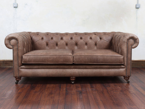 Alfred 3 Seat Chesterfield Sofa In Brown Vintage Leather (Display Model)